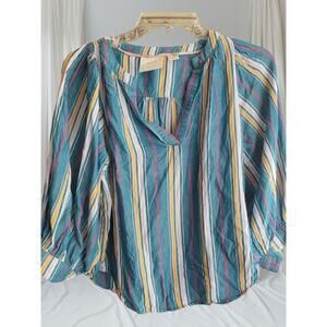 Maeve Women Blouse Size XSmall Multicolored striped Balloon Sleeves V neck